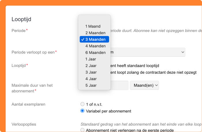 Schermafbeelding van abonnement met een vaste duur