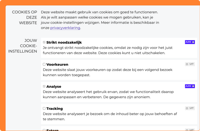 Schermafbeelding van de cookiebalk