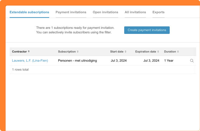 Screenshot of creating payment invitations