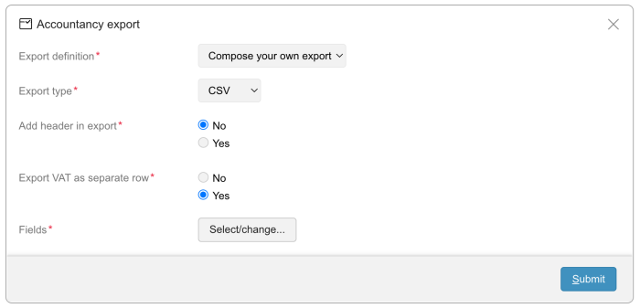 A screenshot of composing your own accounting export