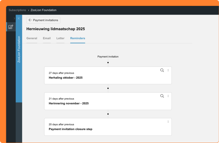 Screenshot of making a closure step for payment invitations