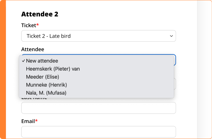 Screenshot: Register a known relation for an event in Procurios