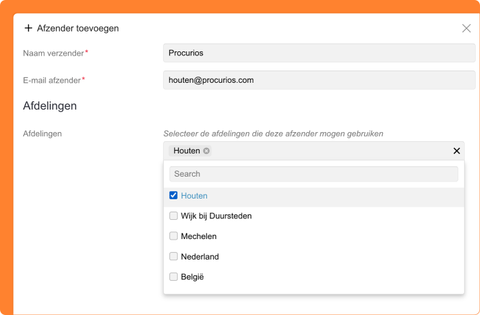 Schermafbeelding van het instellen van afdelingen per afzender